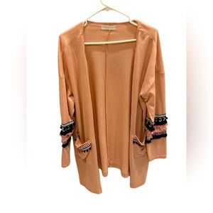 Hipster Row Boho Gypsy Cardigan Sweater Fringe Details Women’s Size Large